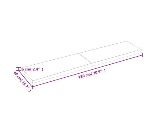 Estante de pared madera maciza roble sin tratar 180x40x(2-6) cm