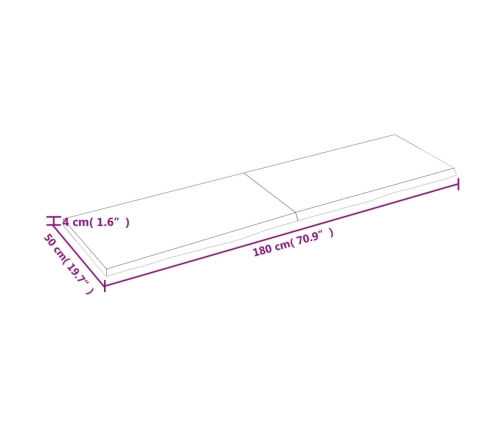 Estante de pared madera maciza roble sin tratar 180x50x(2-4) cm