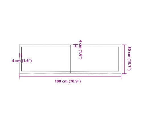 Estante de pared madera maciza roble sin tratar 180x50x(2-4) cm