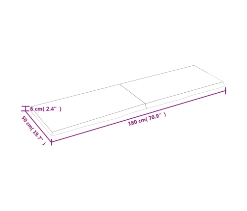 Estante de pared madera maciza roble sin tratar 180x50x(2-6) cm