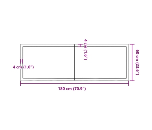 Estante de pared madera maciza roble sin tratar 180x60x(2-4) cm