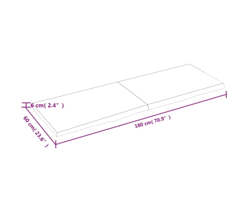 Estante de pared madera maciza roble sin tratar 180x60x(2-6) cm