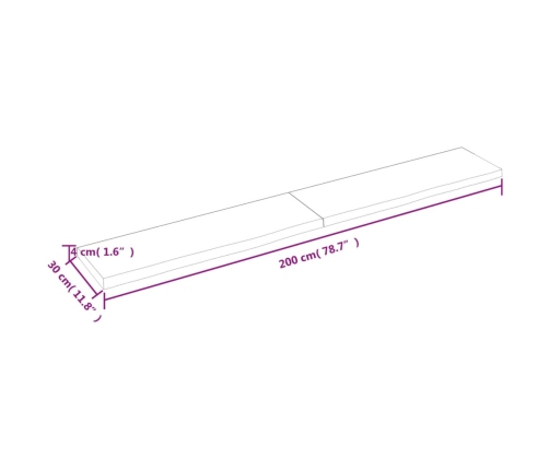 Estante de pared madera maciza roble sin tratar 200x30x(2-4) cm