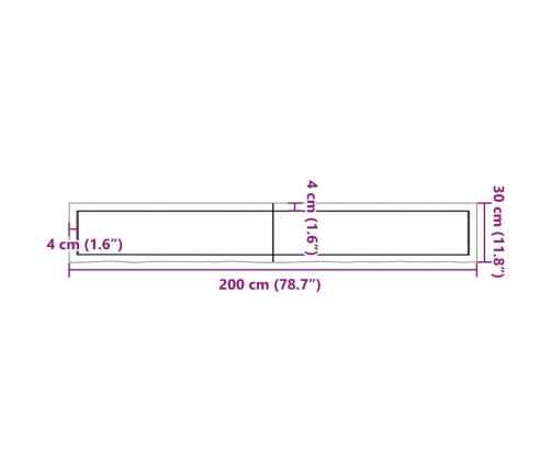 Estante de pared madera maciza roble sin tratar 200x30x(2-4) cm