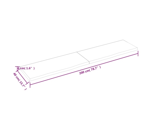 Estante de pared madera maciza roble sin tratar 200x40x(2-4) cm