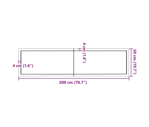 vidaXL Estante de pared madera maciza roble sin tratar 200x50x(2-4) cm