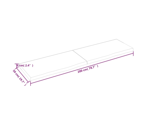 Estante de pared madera maciza roble sin tratar 200x50x(2-6) cm