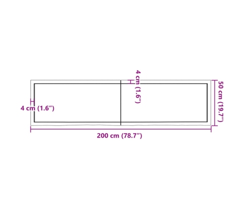 Estante de pared madera maciza roble sin tratar 200x50x(2-6) cm