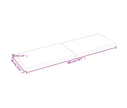 Estante de pared madera maciza roble sin tratar 200x60x(2-4) cm