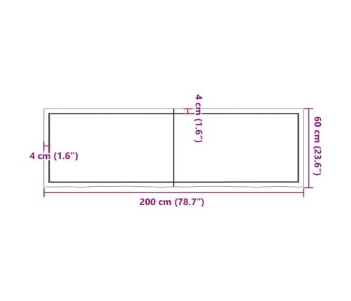 Estante de pared madera maciza roble sin tratar 200x60x(2-4) cm