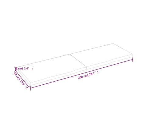 Estante de pared madera maciza roble sin tratar 200x60x(2-6) cm