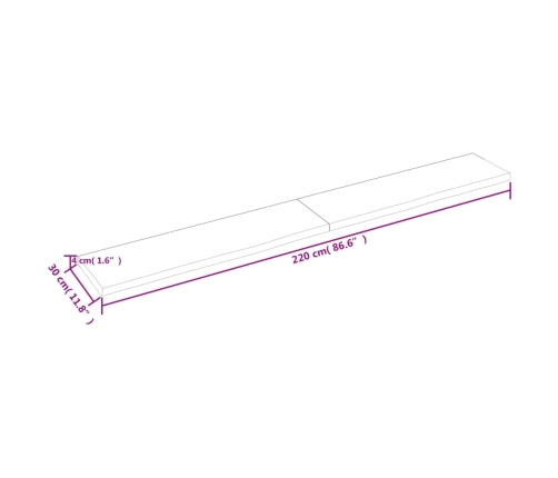 Estante de pared madera maciza roble sin tratar 220x30x(2-4) cm