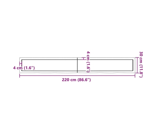 Estante de pared madera maciza roble sin tratar 220x30x(2-4) cm