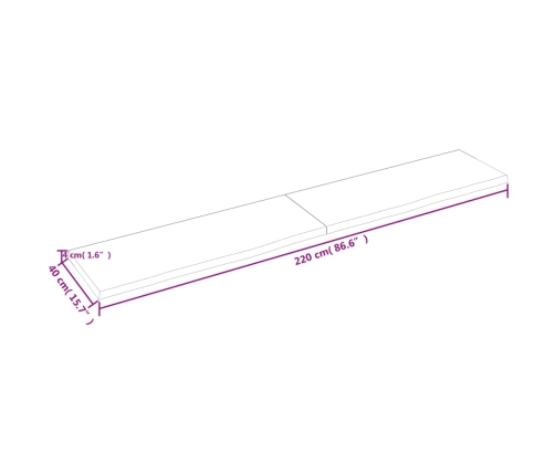 Estante de pared madera maciza roble sin tratar 220x40x(2-4) cm