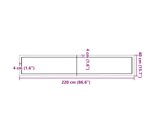 vidaXL Estante de pared madera maciza roble sin tratar 220x40x(2-4) cm