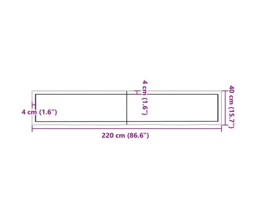 vidaXL Estante de pared madera maciza roble sin tratar 220x40x(2-6) cm