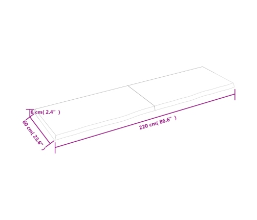 vidaXL Estante de pared madera maciza roble sin tratar 220x60x(2-6) cm