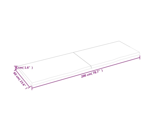 Estante pared madera roble tratada marrón claro 200x60x(2-4) cm