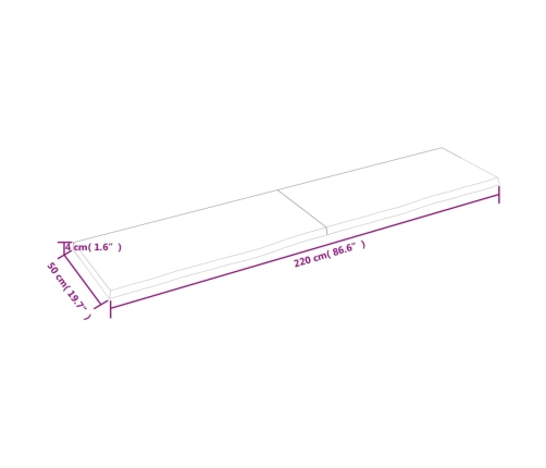 Estante pared madera roble tratada marrón claro 220x50x(2-4) cm