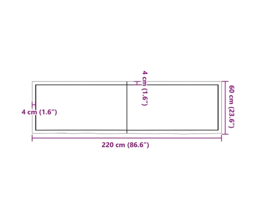 vidaXL Estante pared madera roble tratada marrón claro 220x60x(2-4) cm