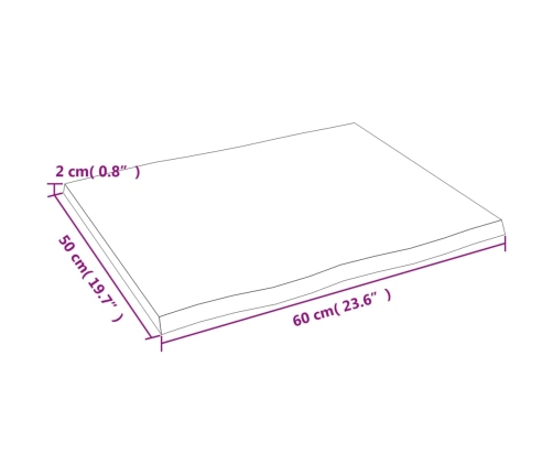 Tablero de mesa madera maciza roble borde natural 60x50x2 cm