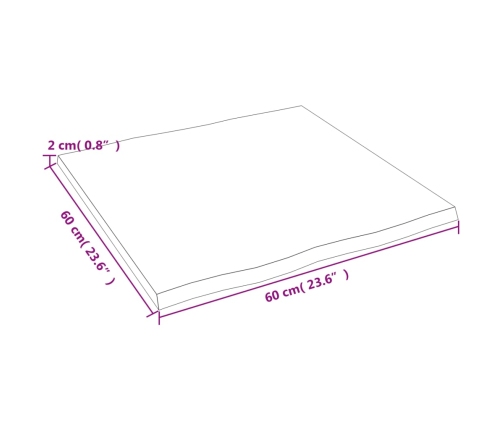 Tablero de mesa madera maciza roble borde natural 60x60x2 cm