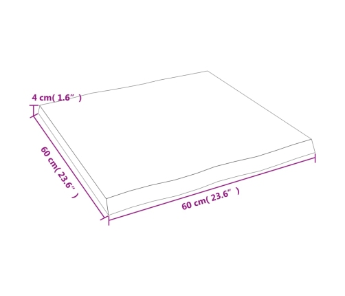 Tablero de mesa madera maciza borde natural 60x60x(2-4) cm