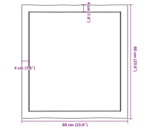 Tablero de mesa madera maciza borde natural 60x60x(2-4) cm