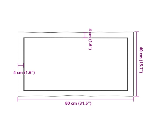 Tablero de mesa madera maciza borde natural 80x40x(2-4) cm