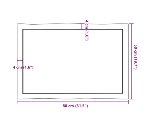 Tablero de mesa madera maciza borde natural 80x50x(2-4) cm