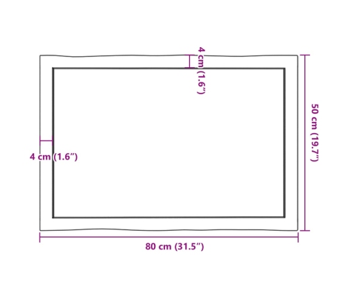 Tablero de mesa madera maciza borde natural 80x50x(2-6) cm