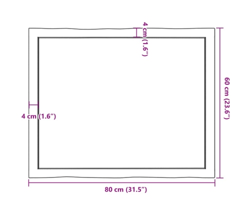 Tablero de mesa madera maciza borde natural 80x60x(2-4) cm