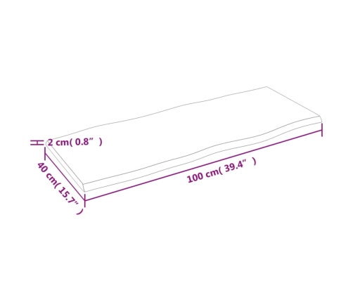 Tablero de mesa madera maciza roble borde natural 100x40x2 cm