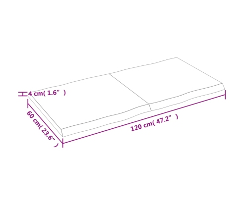 Tablero de mesa madera maciza borde natural 120x60x(2-4) cm