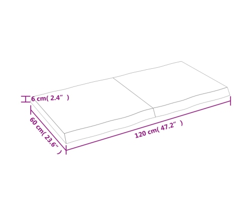 Tablero de mesa madera maciza borde natural 120x60x(2-6) cm