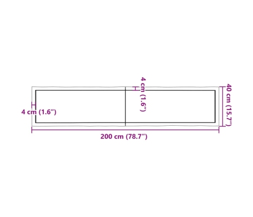 Tablero de mesa madera maciza borde natural 200x40x(2-4) cm