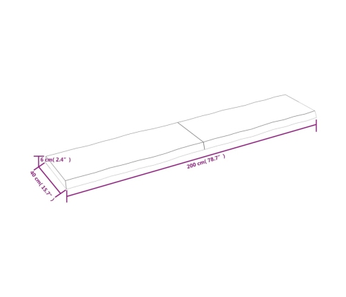 Tablero de mesa madera maciza borde natural 200x40x(2-6) cm