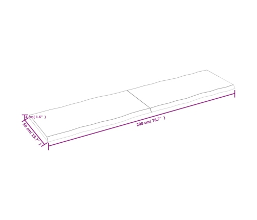 Tablero de mesa madera maciza borde natural 200x50x(2-4) cm