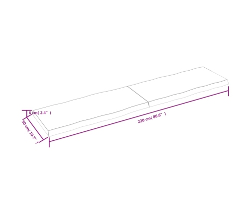 Tablero de mesa madera maciza borde natural 220x50x(2-6) cm