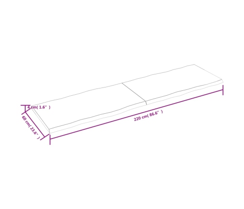 Tablero de mesa madera maciza borde natural 220x60x(2-4) cm