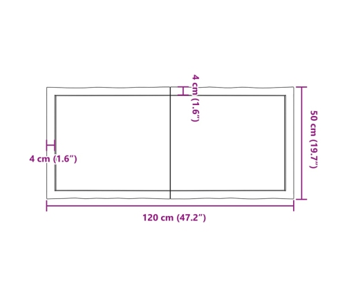 Tablero mesa madera tratada borde natural marrón 120x50x(2-6)cm