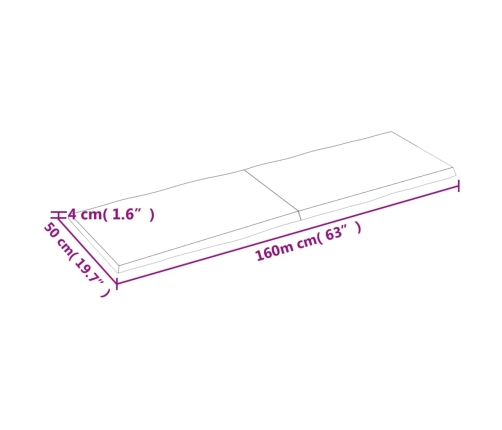 Tablero mesa madera tratada borde natural marrón 160x50x(2-4)cm