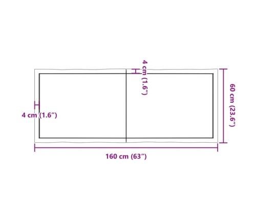 Tablero mesa madera tratada borde natural marrón 160x60x(2-4)cm