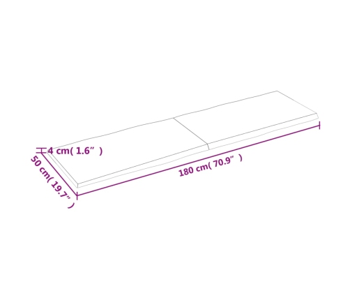 Tablero mesa madera tratada borde natural marrón 180x50x(2-4)cm