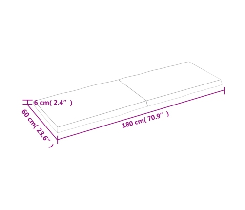 Tablero mesa madera tratada borde natural marrón 180x60x(2-6)cm