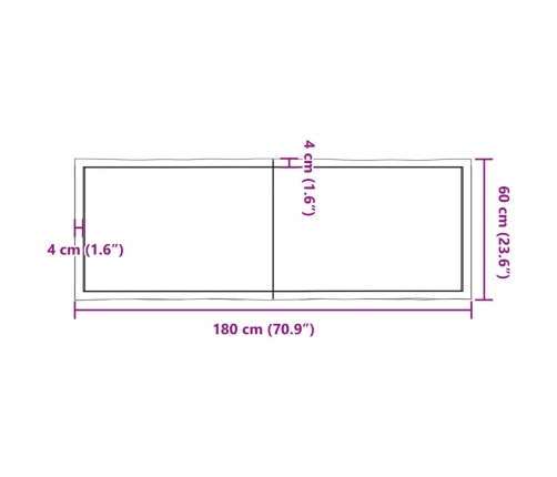 Tablero mesa madera tratada borde natural marrón 180x60x(2-6)cm