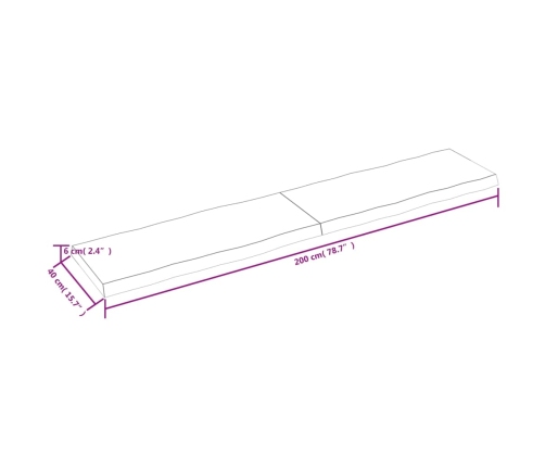 Tablero mesa madera tratada borde natural marrón 200x40x(2-6)cm