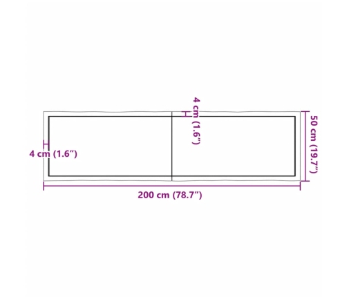 Tablero mesa madera tratada borde natural marrón 200x50x(2-4)cm