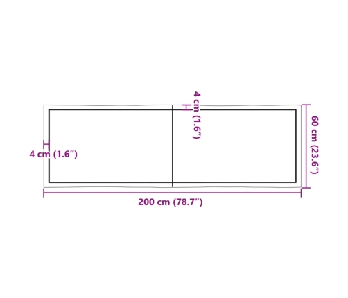 Tablero mesa madera tratada borde natural marrón 200x60x(2-4)cm