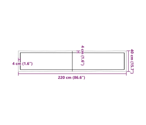 Tablero mesa madera tratada borde natural marrón 220x40x(2-4)cm